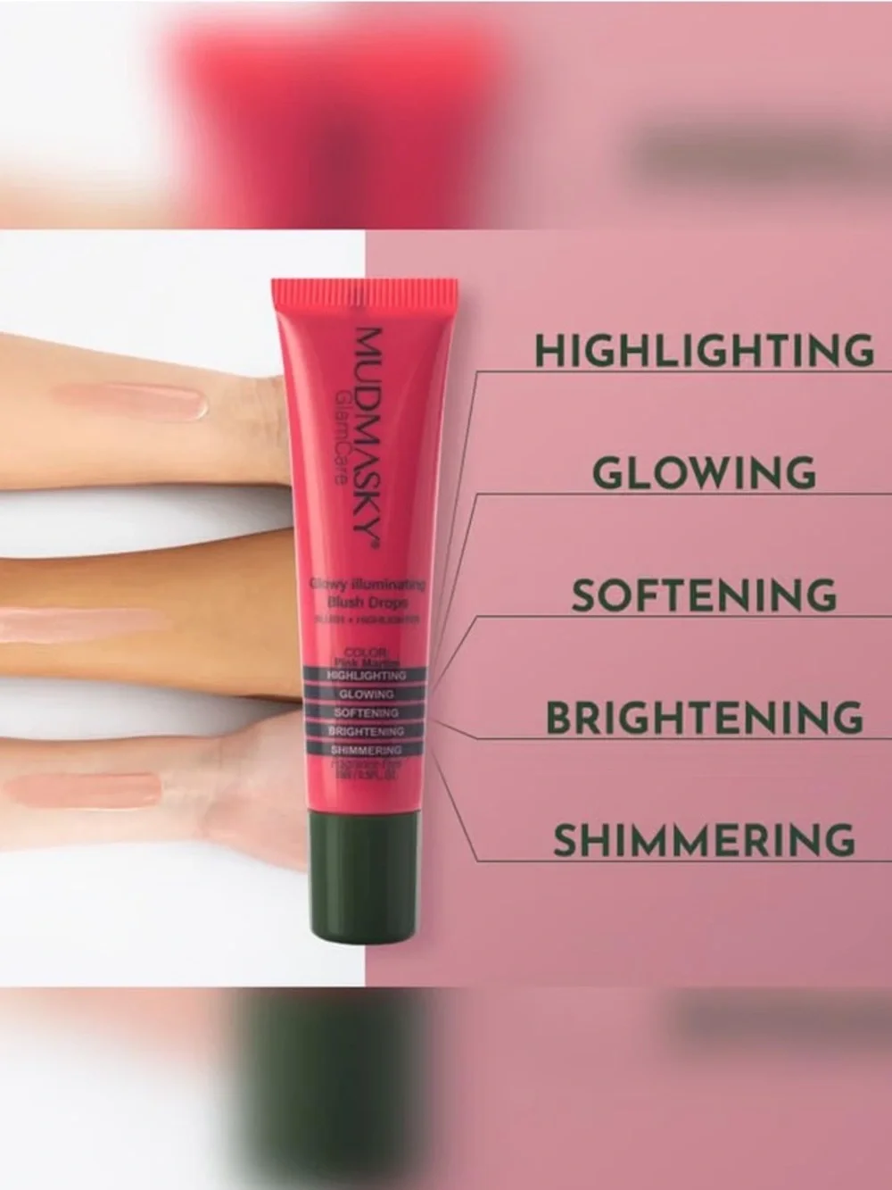 Mudmasky Glowy Illuminating Blush Drops in Pink Martini 15ml BRAND NEW